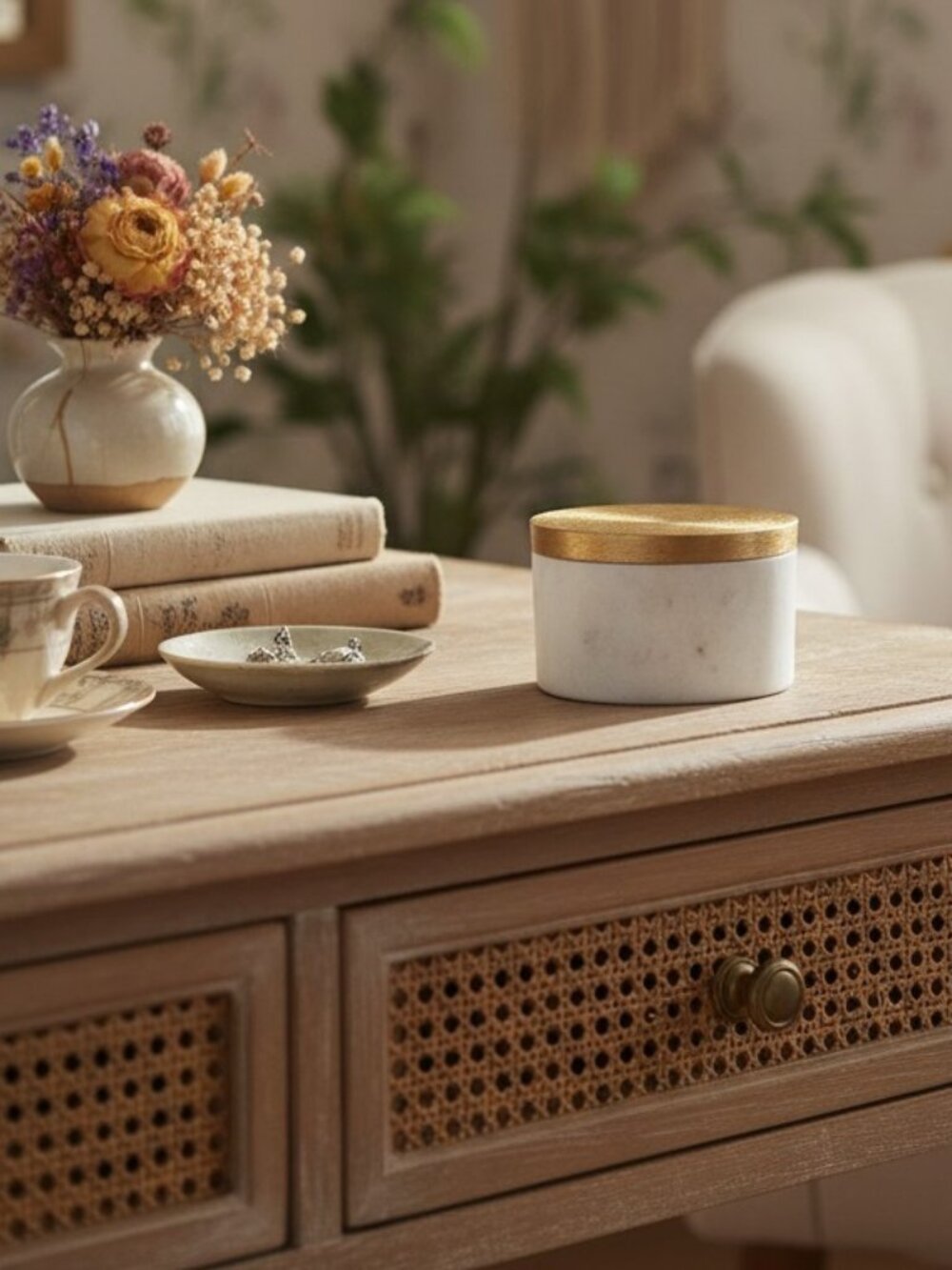 West Emory Marble Gold Lidded Trinket Vanity Jar‎ Pot